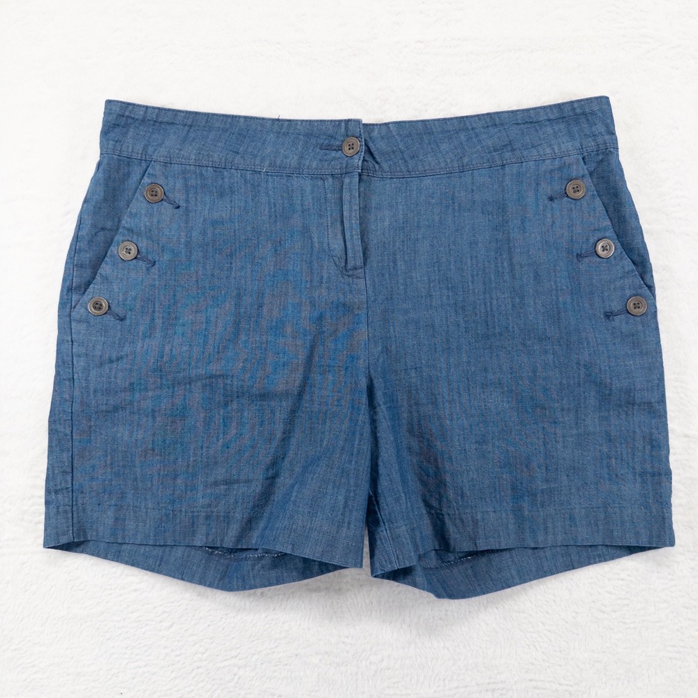 Isaac Mizrahi Womens Shorts 14 Blue Chambray Cotton Sailor Button Preppy Casual